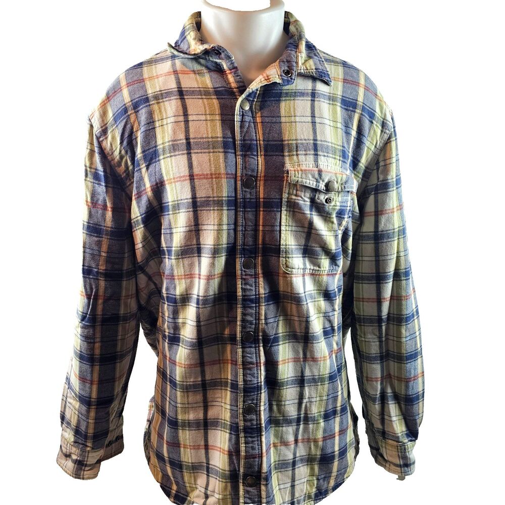 Woolrich Mens XL Plaid Flannel Shirt Jacket Fleece Lined Snap Front Shacket